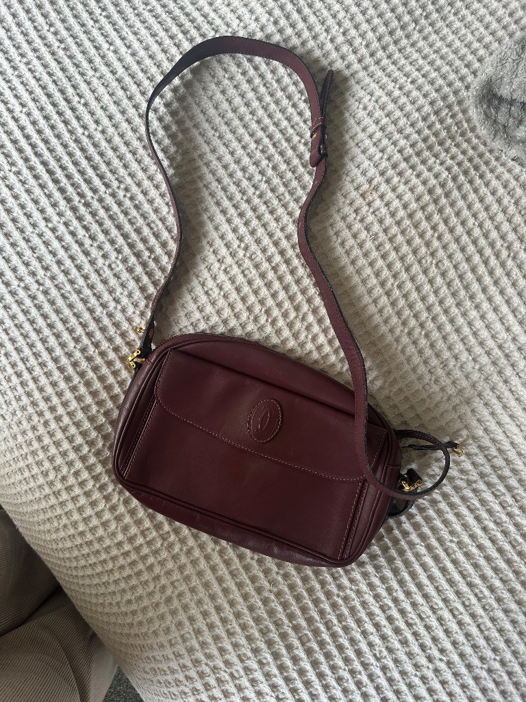 Cartier Burgundy Leather Crossbody Bag Gold Hardware Logo Lining Small