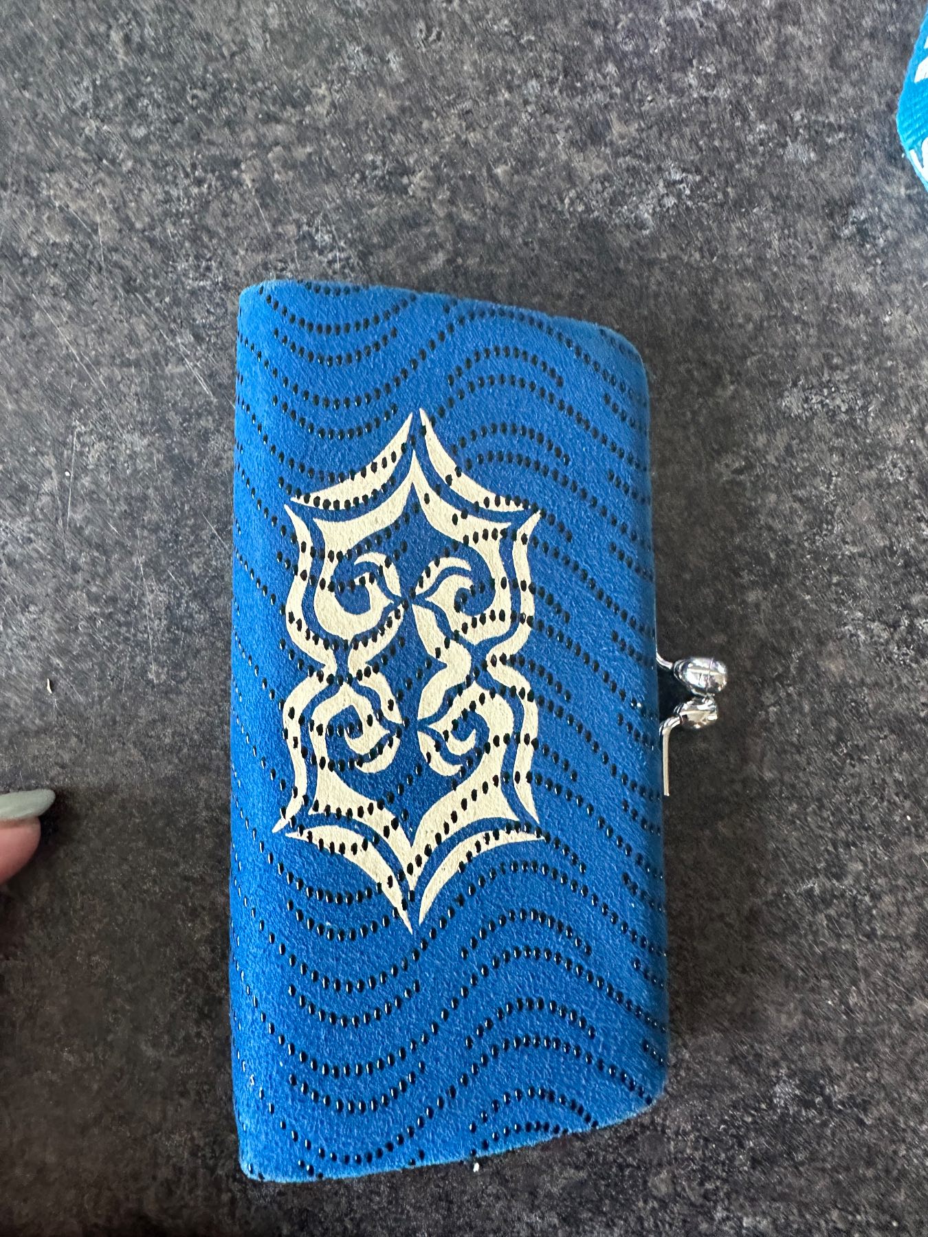 Blue kiss lock purse
