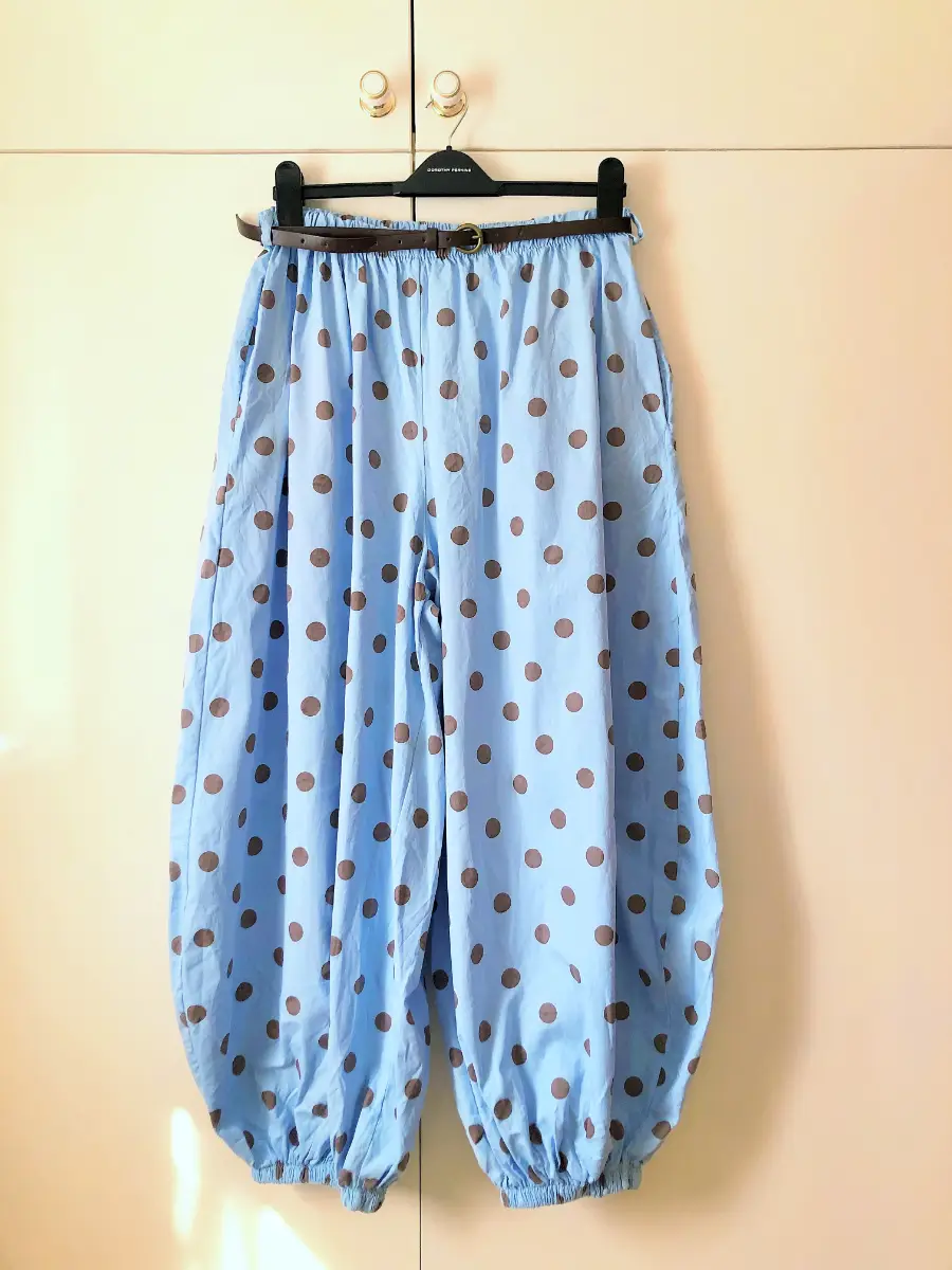 Polka Dot Periwinkle Blue Balloon Bubble Barrel Leg Harem Trousers One Size Made in Italy