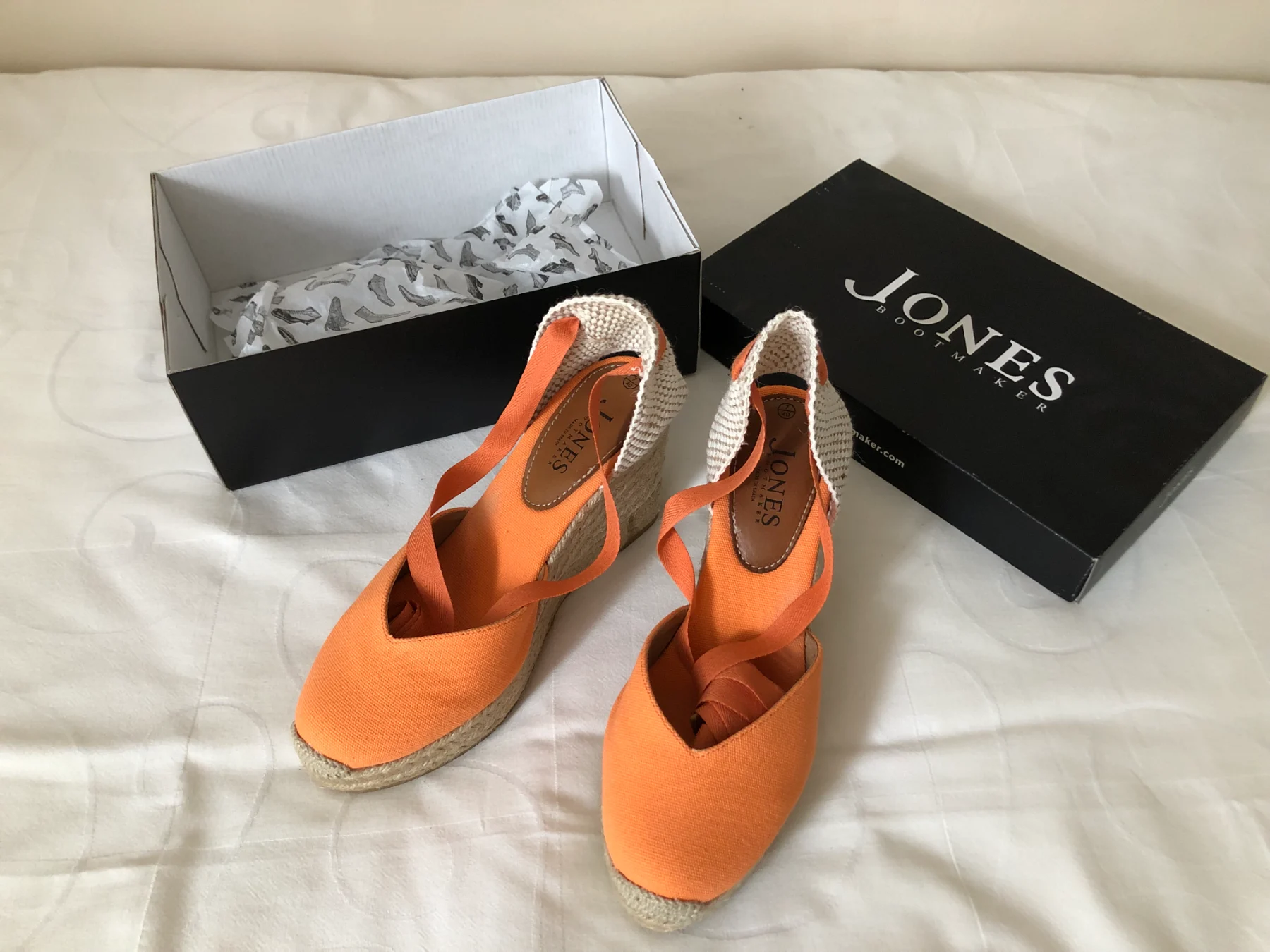 Jones The Bootmaker Alyssa Orange Tangerine Platform Ankle Tie Espadrilles Wedge Heels Size 40 (7)