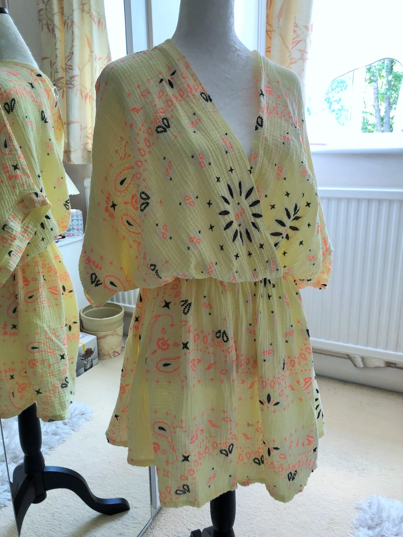 New Collection F-Fashion BNWT Lemon Yellow, Orange Floral Cheesecloth One Size Playsuit Shorts set