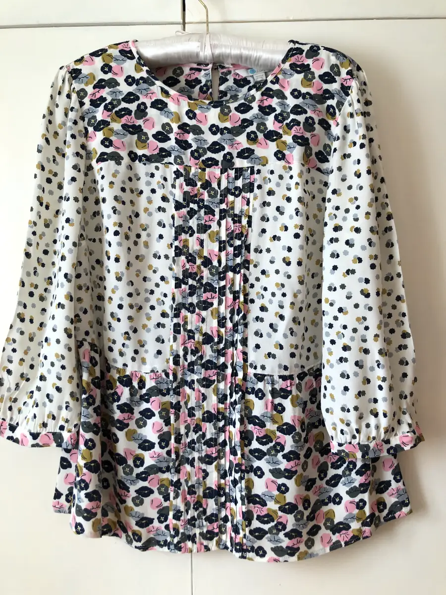 Boden Floral Ditsy Print Pink Mustard White and Black Panelled Blouse Size 14