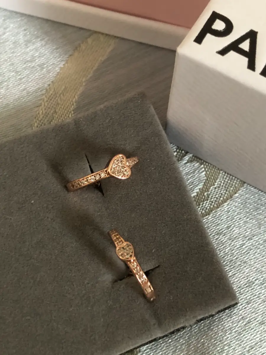14K Rose Gold Hearts of Pandora Hooped Huggie Earrings Boxed - Vintage