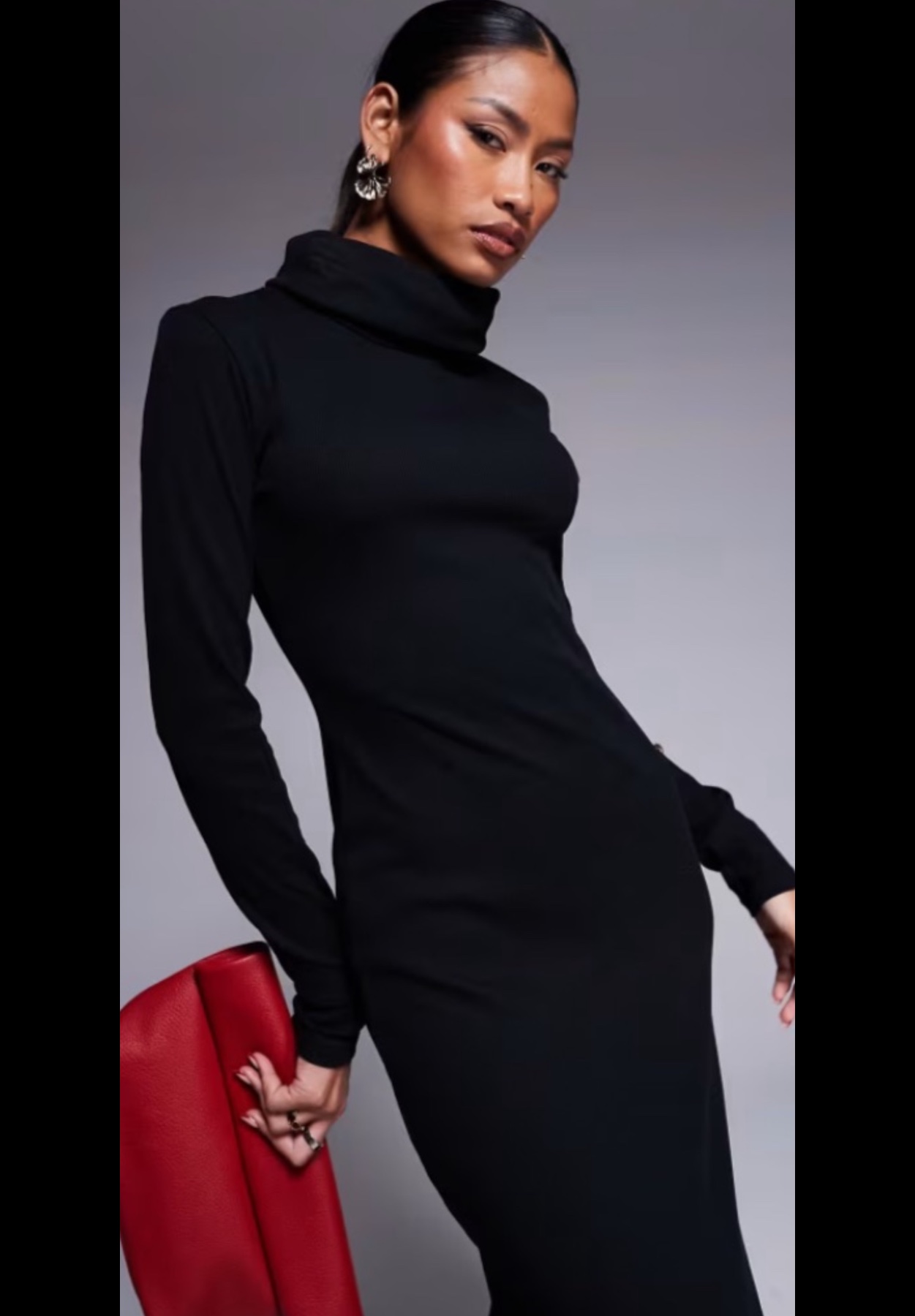 NEW Asos design black ribbed roll neck winter  midaxi dress UK 8