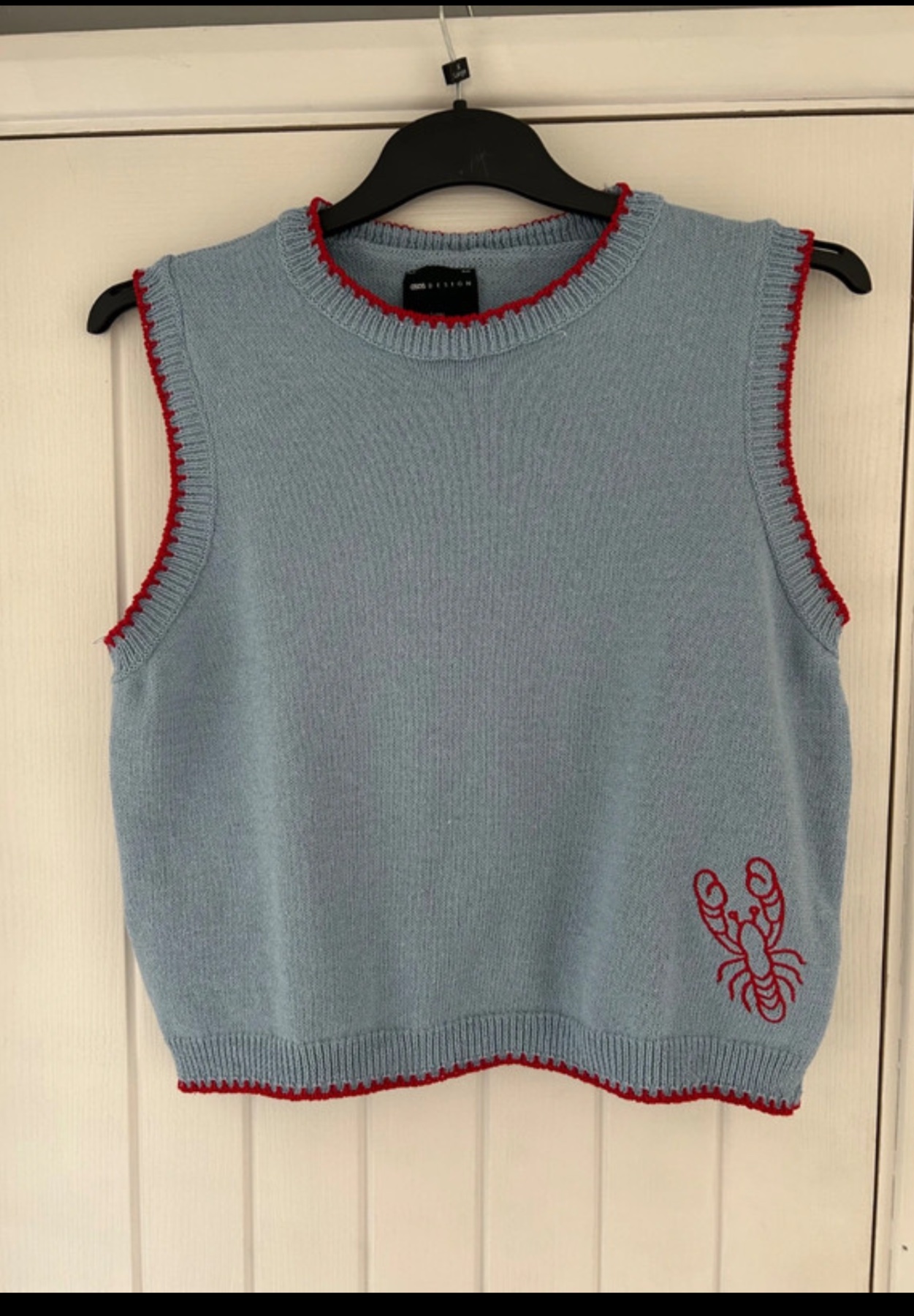 New Asos Design blue knitted slouch fit tank top with lobster 🦞 detail small