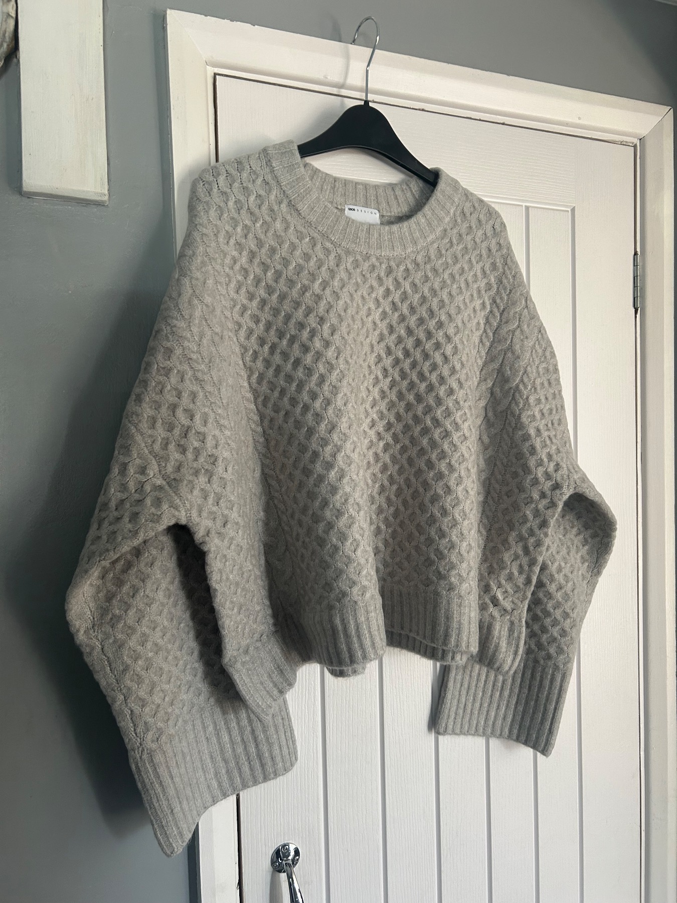 NWT ASOS Curve Grey wool blend heavy waffle knitted wide sleeve jumper XL