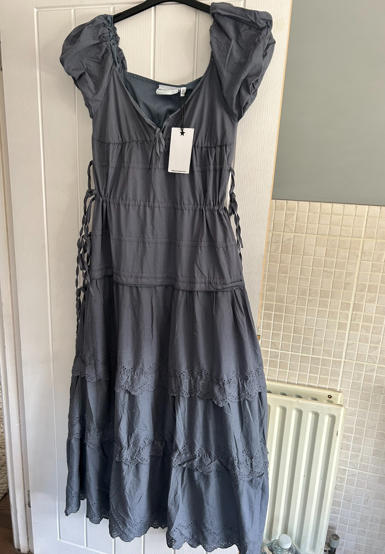 NWT DAISY STREET GREY COTTON BOHO DROP WAIST WITH DRAWSTRINGS MAXI DRESS 14