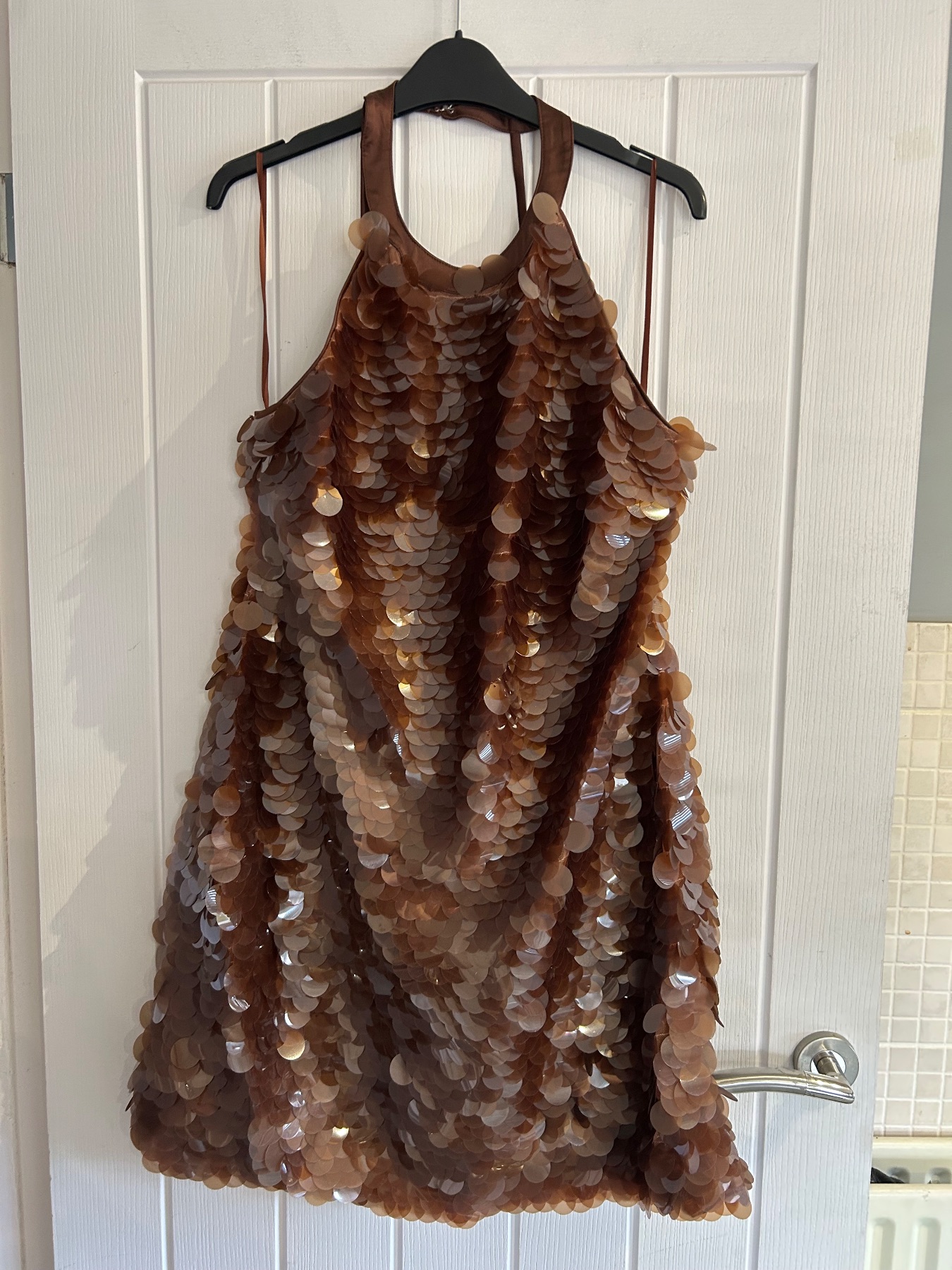 NWT River Island Jumbo sequin in chocolate brown low back party dress 18 £89