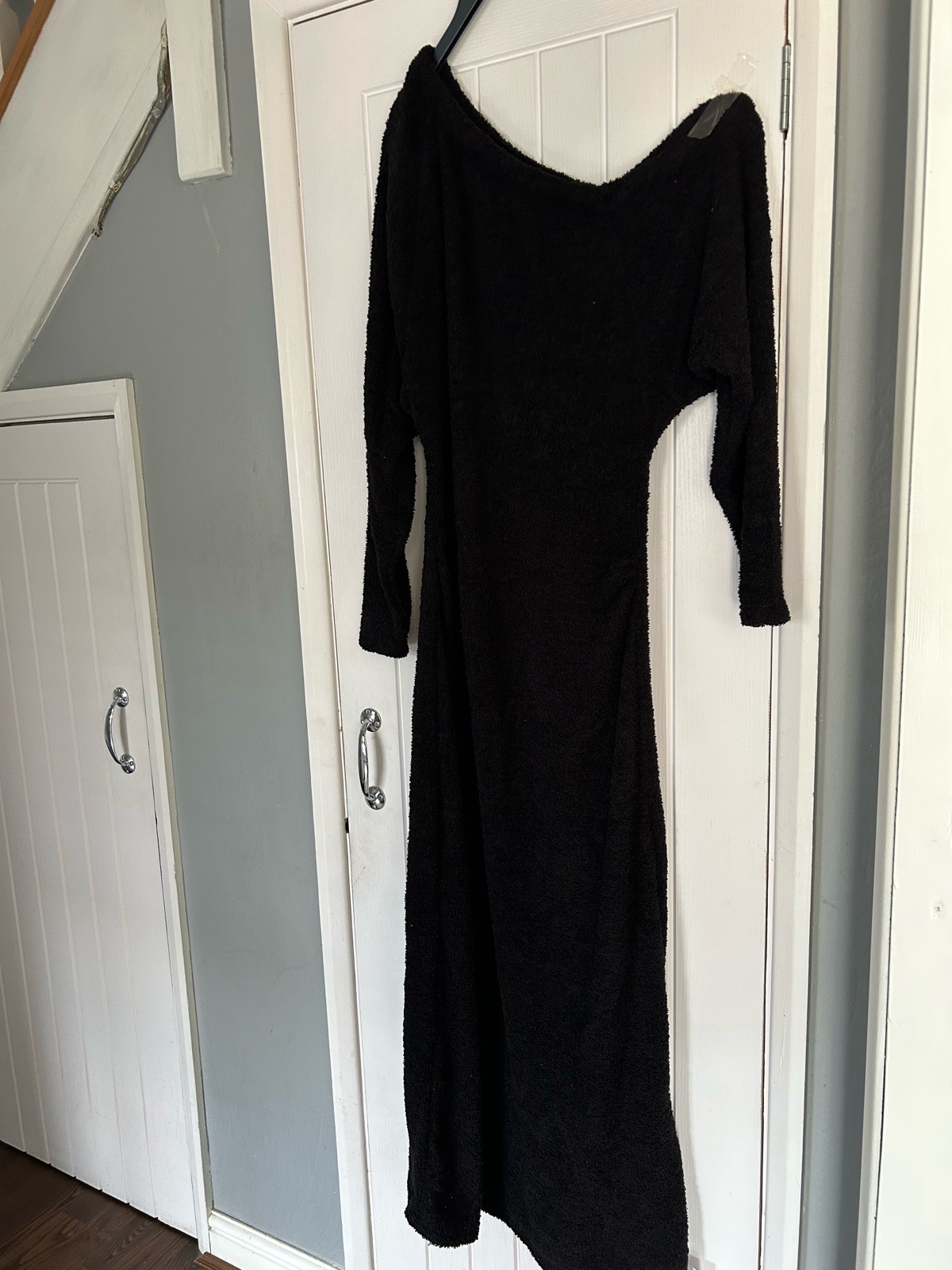 NWT Asos black super soft fallen shoulder winter teddy dress 14