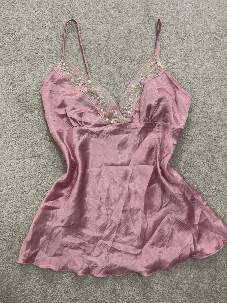 Vintage Y2K Babydoll Pink Sequined Cami Top