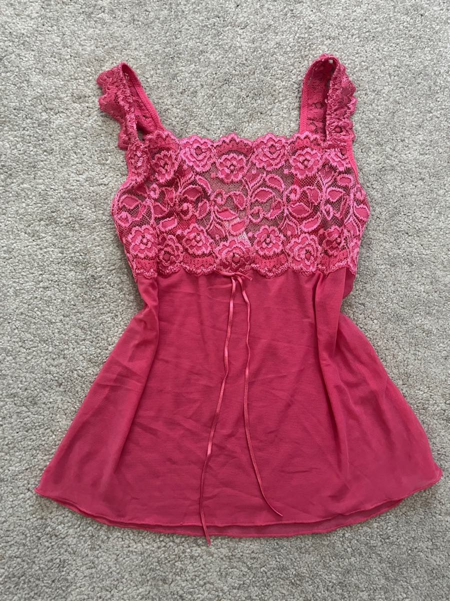 Vintage Y2K Babydoll Hot Pink See-Through Cami/Tank Top