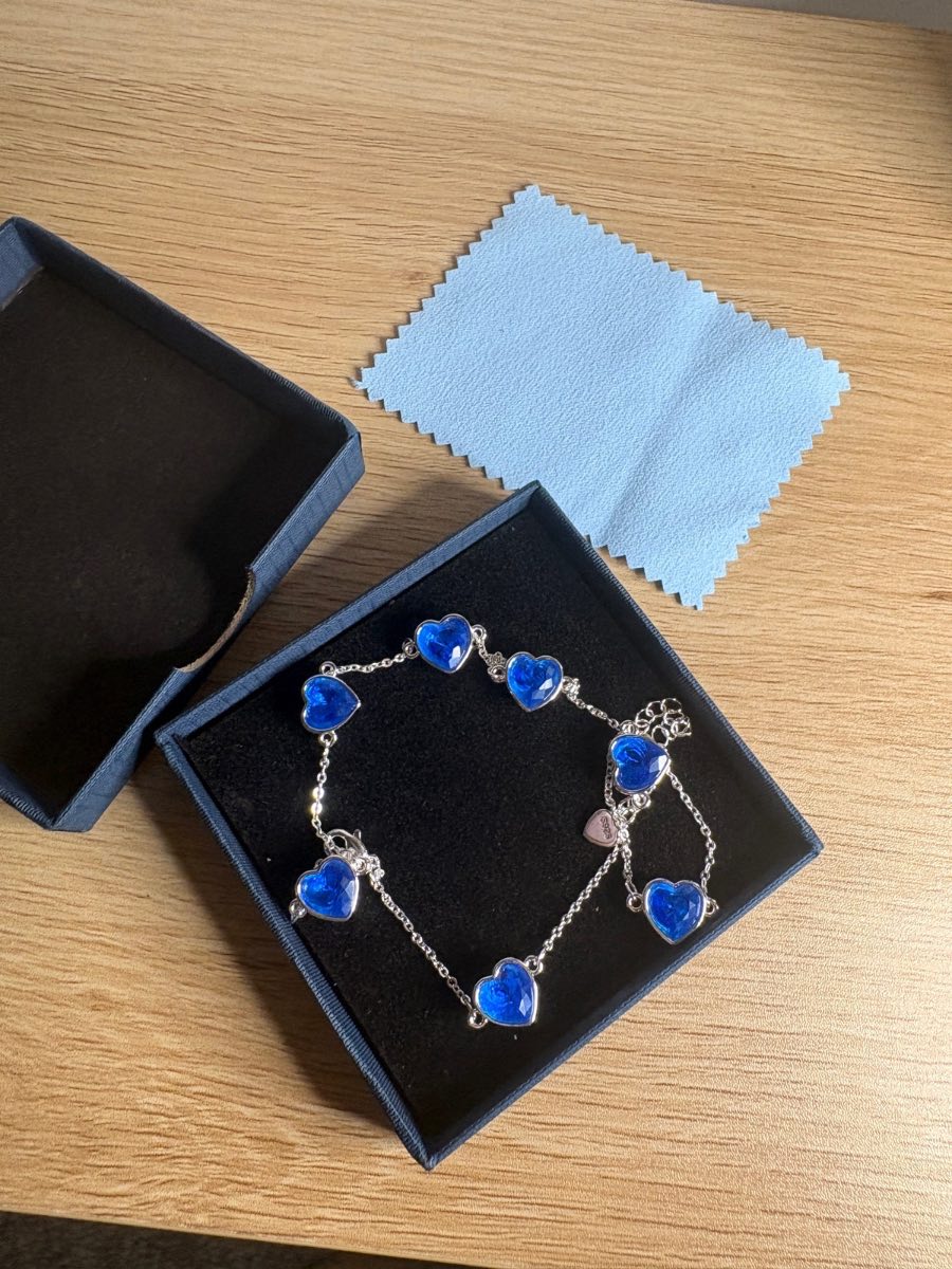 Love All Around Heart Link Blue Turquoise Inlay .925 Silver Bracelet