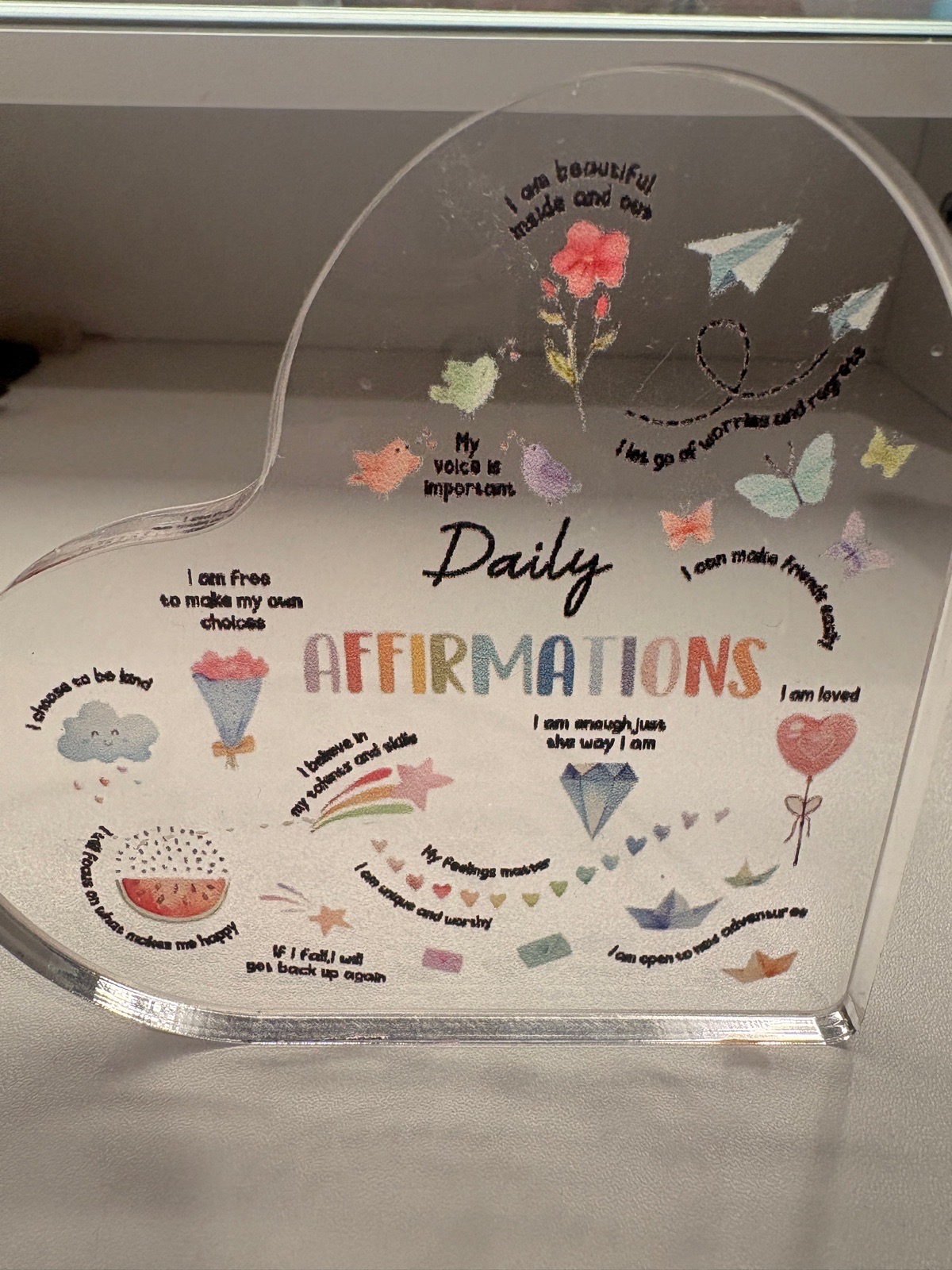 Heart shaped daily affirmations acrylic