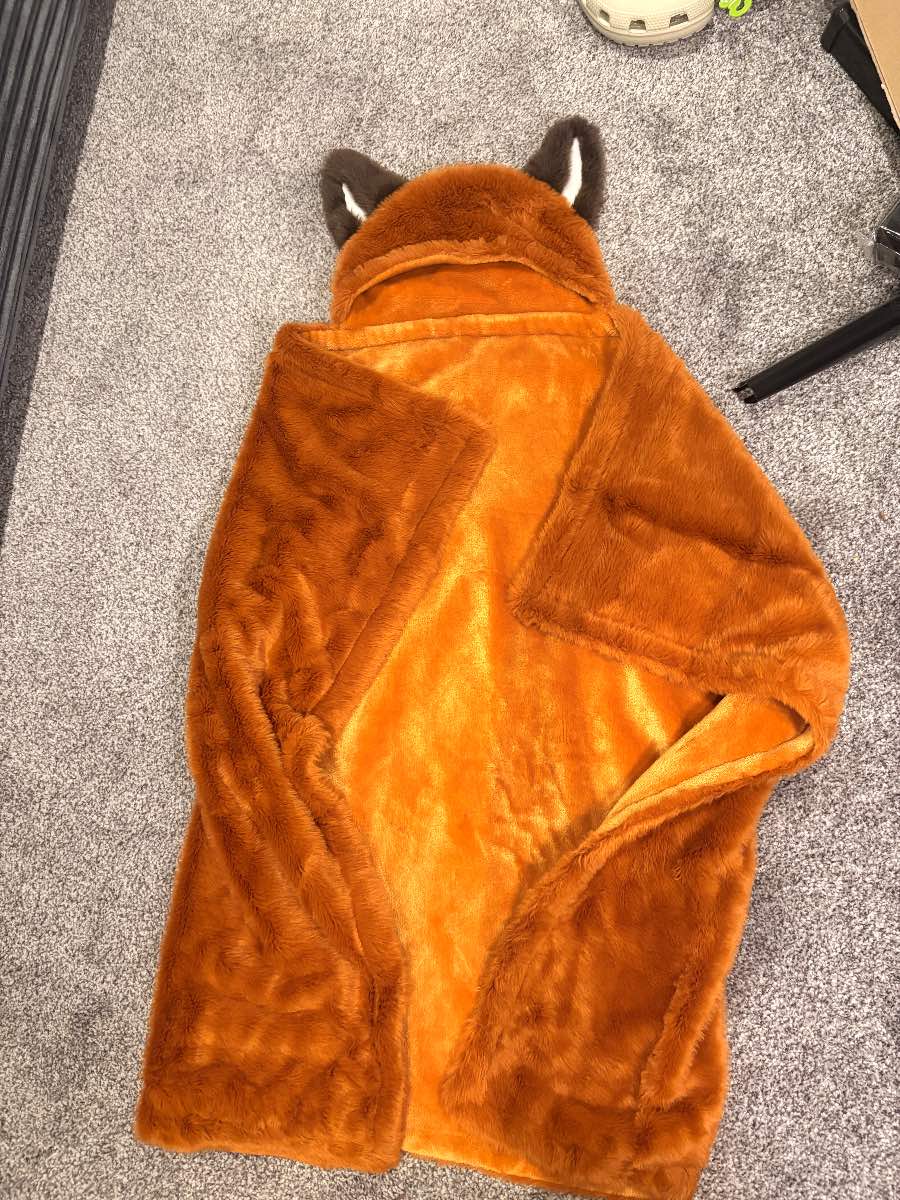 orange fox-themed hooded blanket i