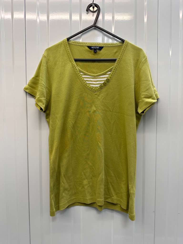 Maine New England Green Layered Neck Top Short Sleeve Casual UK 14