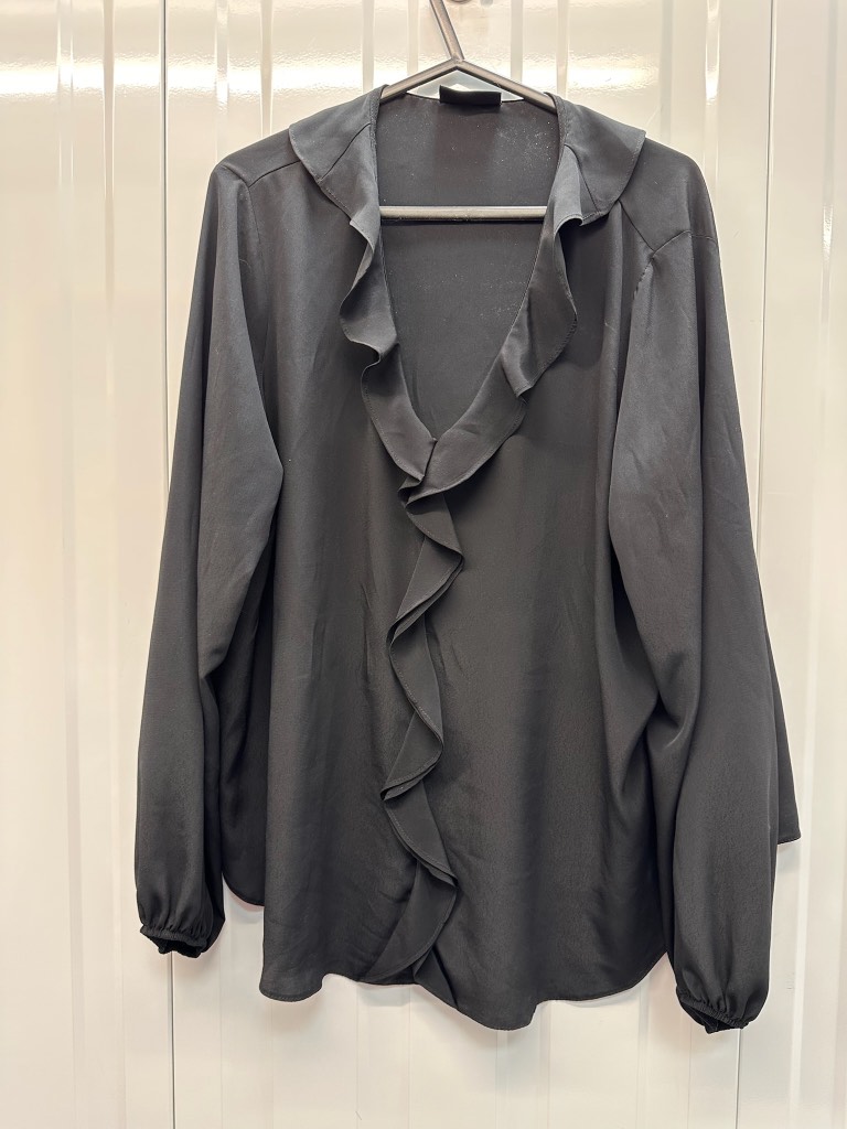 Wallis black Ruffle Front Blouse Long Sleeve Floaty Smart Top UK 18