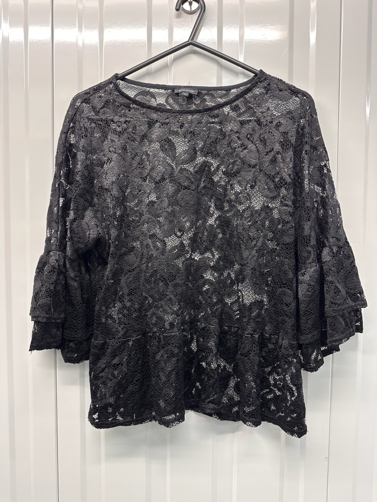 River Island Black Lace Top Fluted Sleeve Party Evening Blouse UK 14