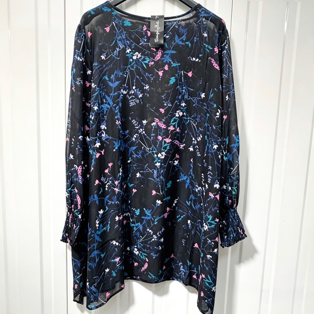 Simply Be Floral Tunic Dress UK30 Chiffon Long Sleeve Plus Size BNWT