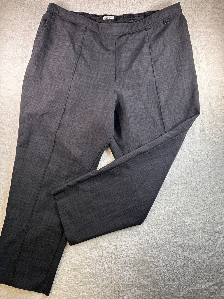 M&S Grey Check Trousers UK 24 Elastic Waist Pull On Straight Leg