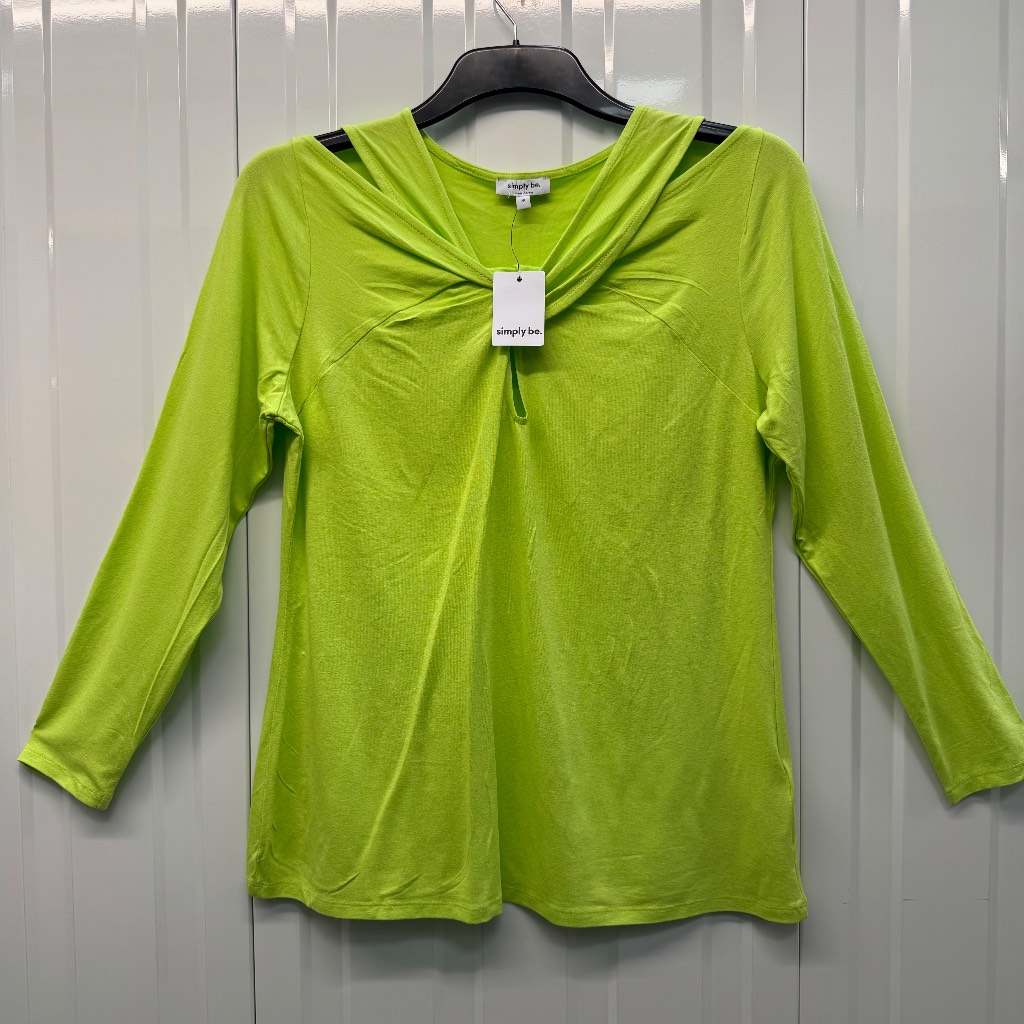Simply Be Lime Green Twist Front Top UK20 Cut Out Long Sleeve BNWT
