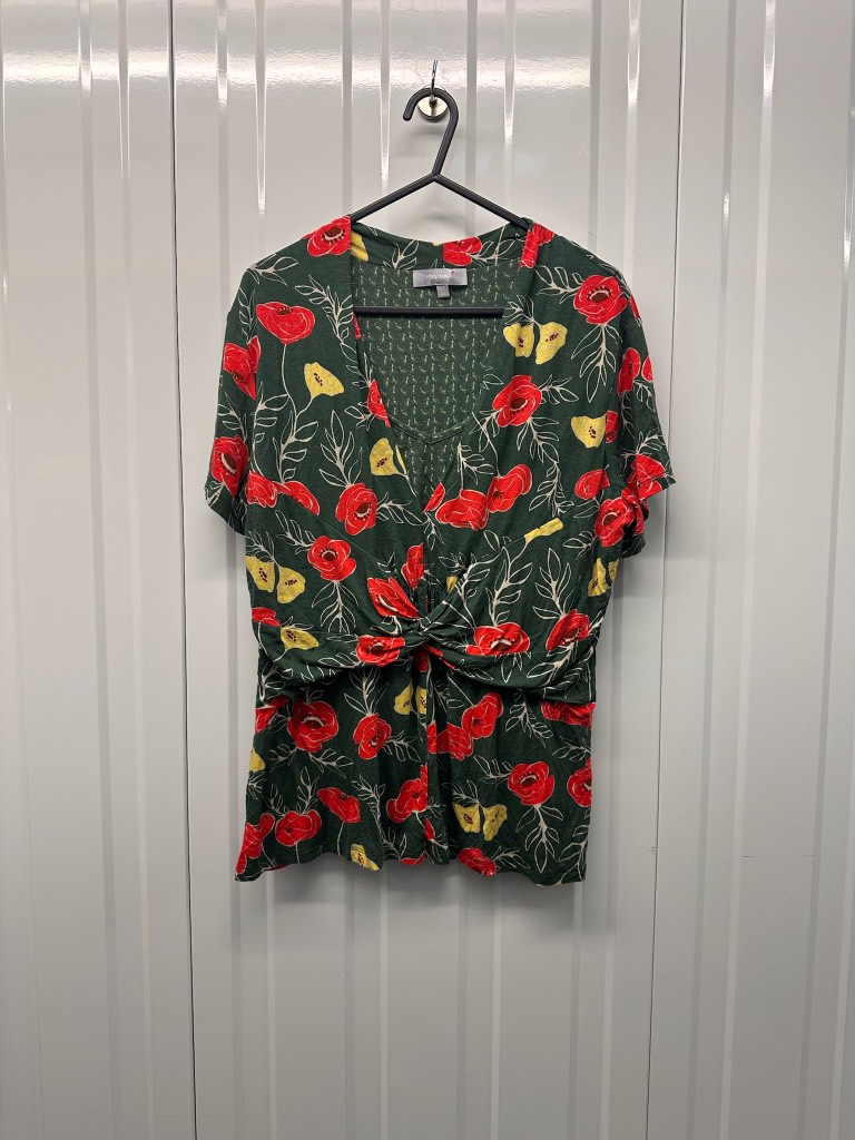 Per Una Floral Tie Front Blouse Poppy Print Short Sleeve Top UK 14