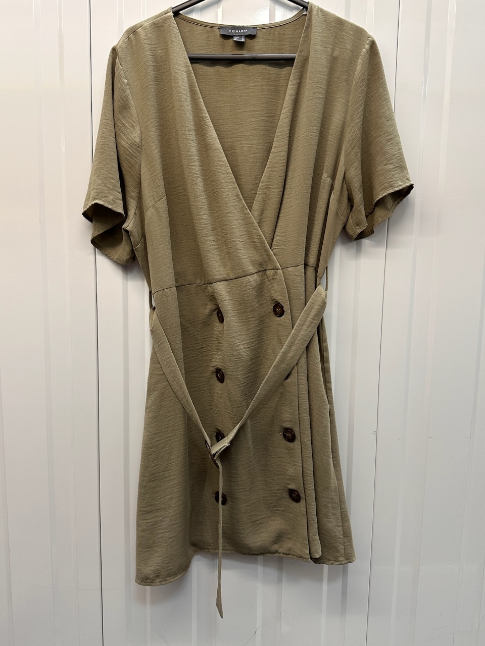 Primark khaki buttoned mini dress with belt size 18