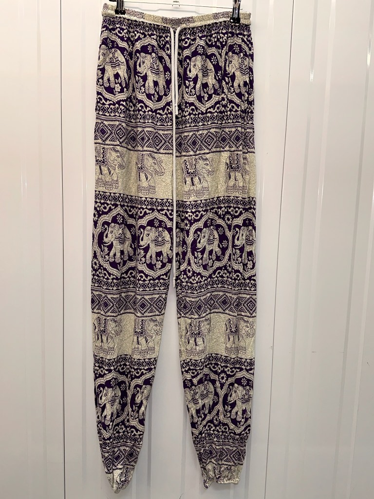 Purple & white elephant harem pants one size casual