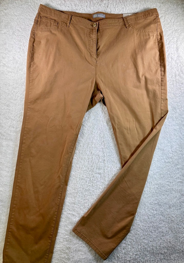 M&S Woman Skinny Trousers UK 24 Long Camel Stretch Plus Size BNWT