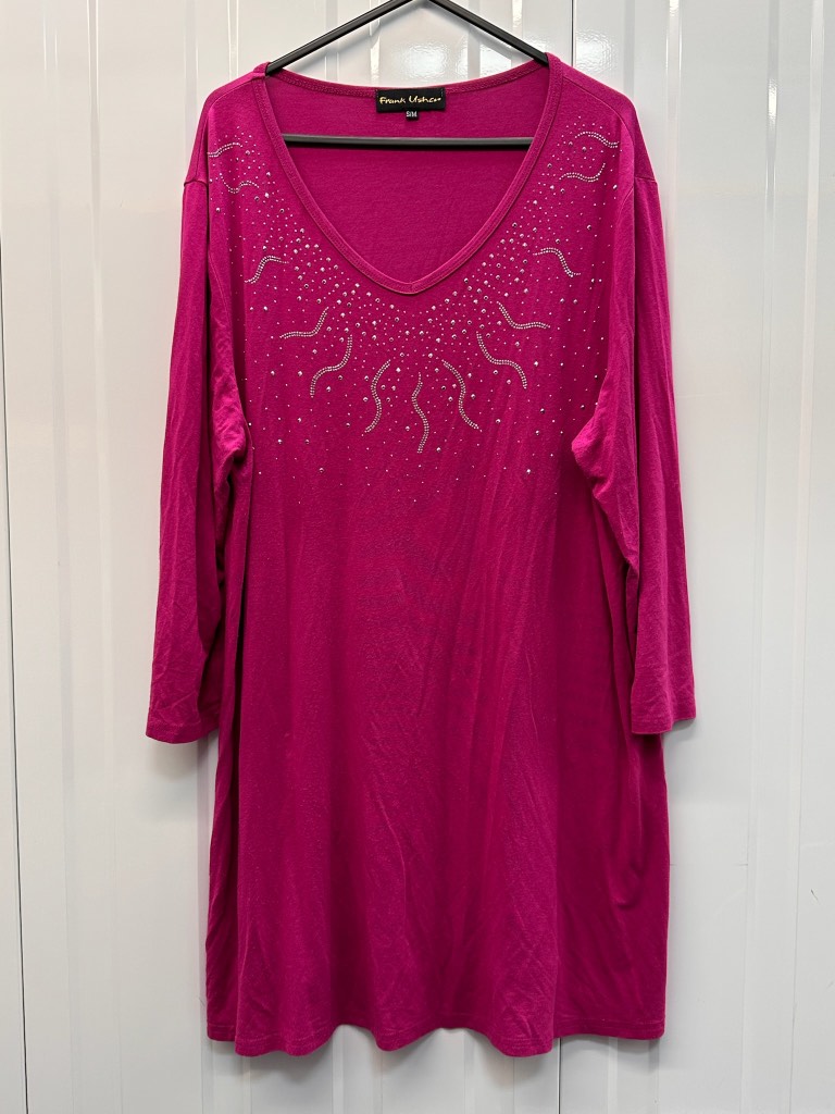 Frank Usher Pink Embellished Tunic Top Beaded Party Evening Blouse UK S M