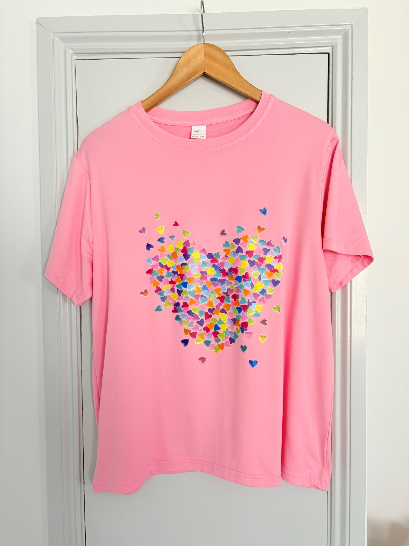 Women’s Pink summer T-shirt with heart print size 12 (Large)