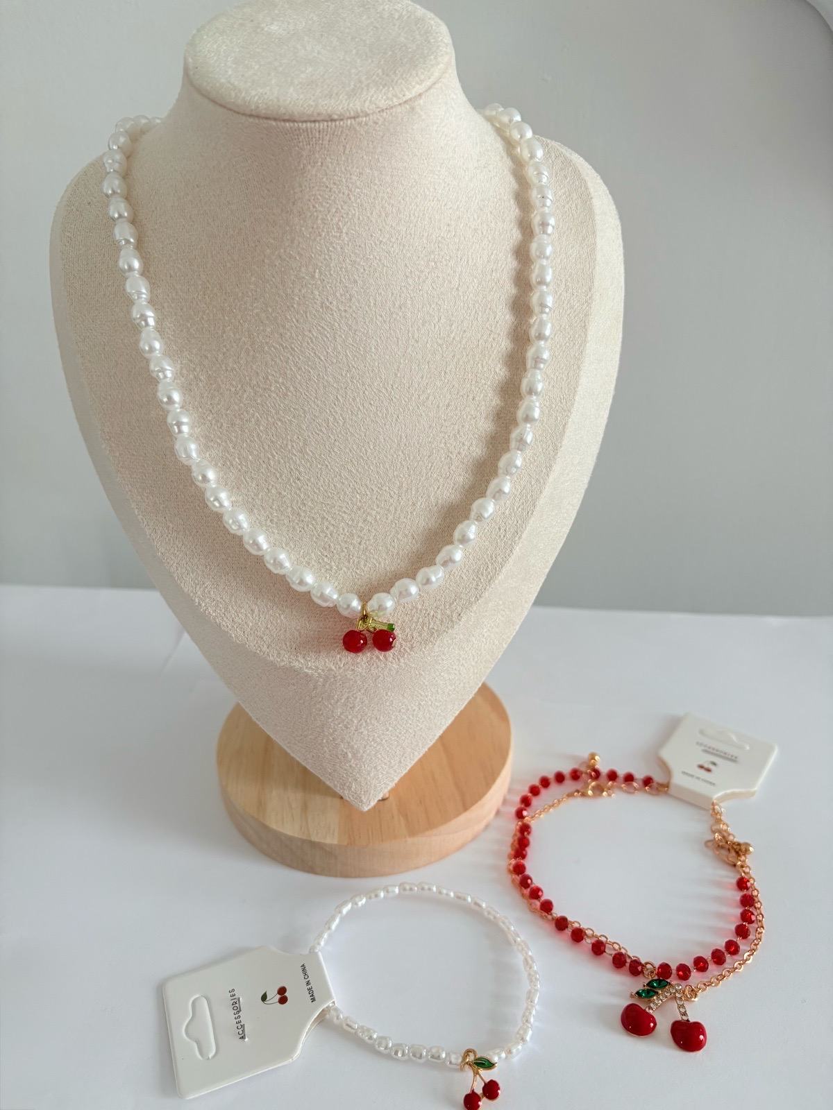 Cute Cherry jewellery set necklace bracelet anklet ideal summer holiday accessory
