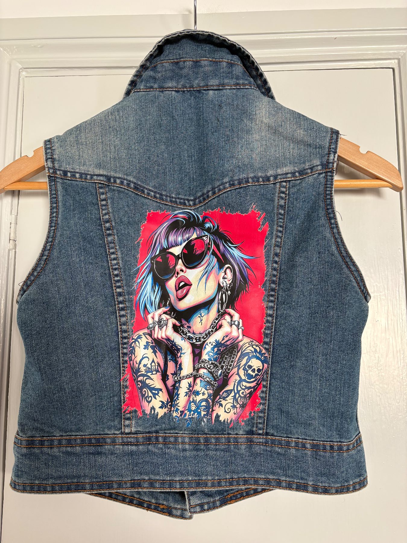 Vintage Upcycled Cropped Denim Waistcoat – New Look – Size 8 – Festival Boho 💙 recycled fashion