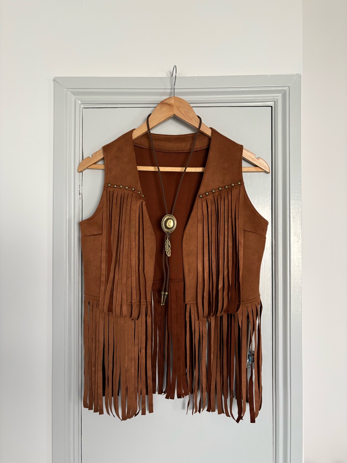 Cowgirl rodeo country western style fringe tassel waistcoat size 10 with braided bolo necktie