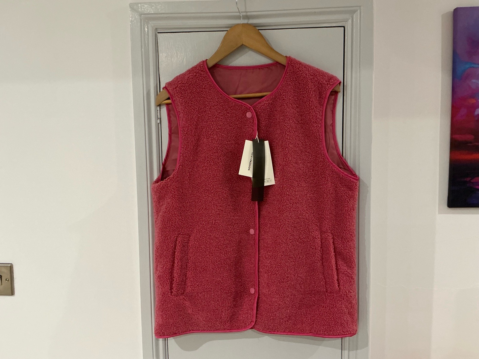 Women’s Pink Teddy Borg Gilet Waistcoat size 8-10 (small) perfect for autumn