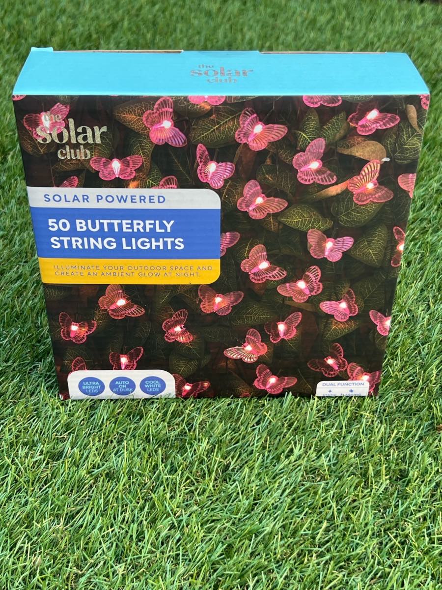 50 Butterfly Solar powered string lights in Pink colour For Garden Walls Patio