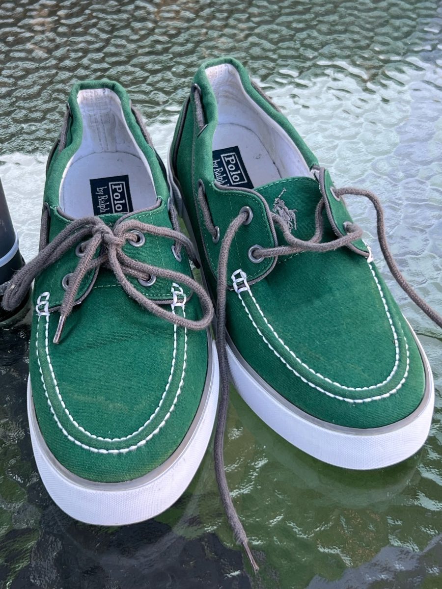 Polo Ralph Lauren Men's green/ white lace up, upper lander Canvas Sneakers, size 7