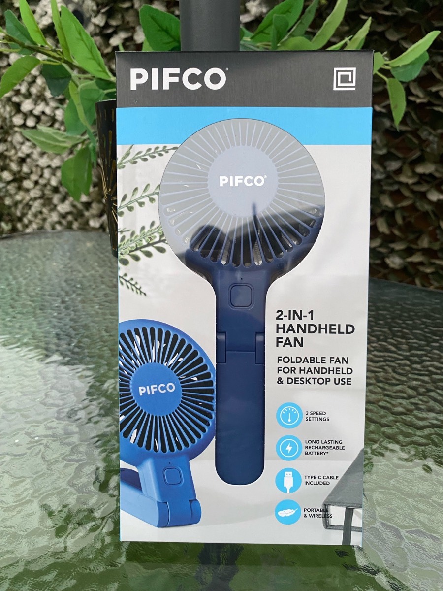 Pifco 2-IN-1 Hand And Desk Fan USB Rechargeable 3 Speed Type C Charging. Blue