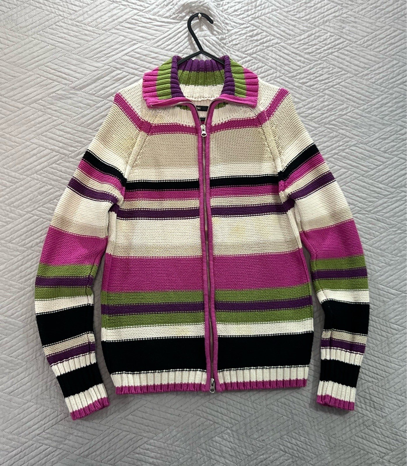 B-YOUNG women’s multicolour 100% cotton  full zip long sleeve knitted turtleneck jumper size M