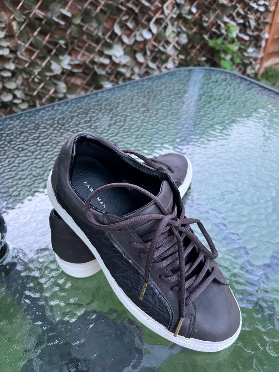 Zara Man Men's Brown lace up, upper lander Canvas Sneakers, Trainers size 6