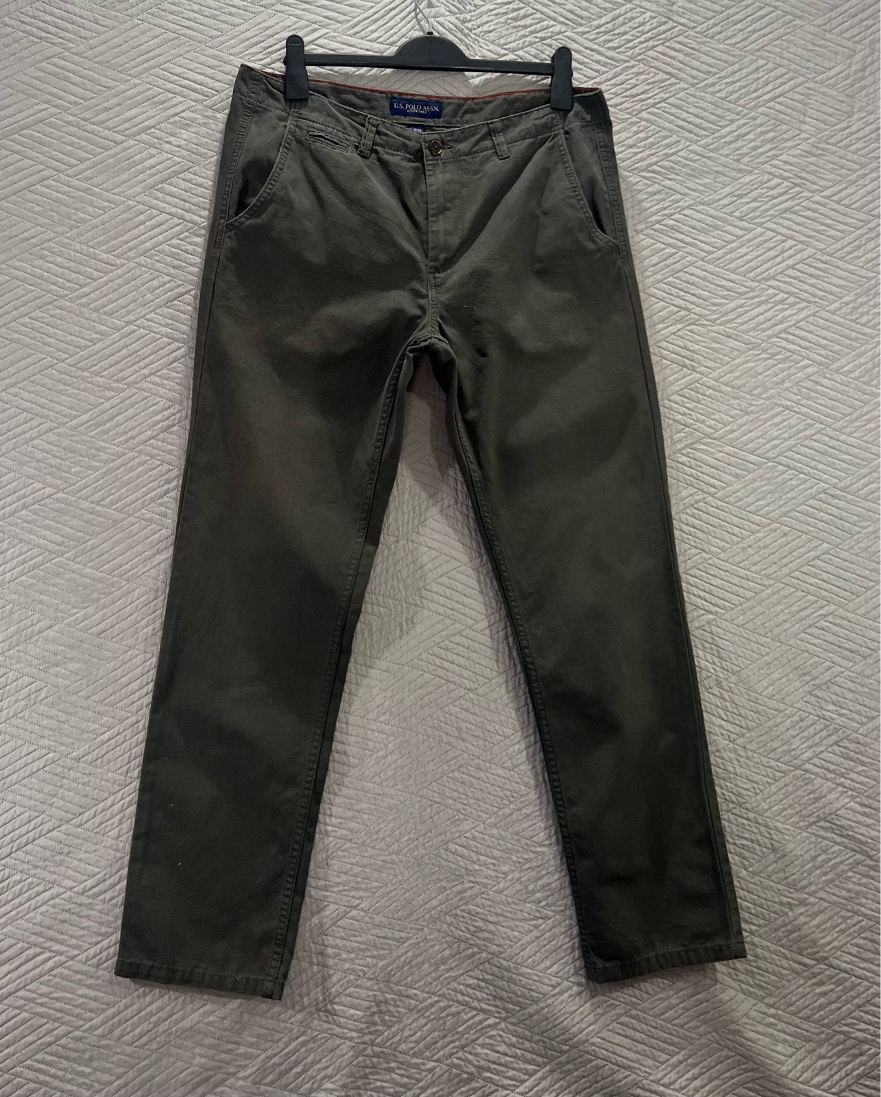 US POLO Assn men’s Green 100% cotton chino pants trousers size waist 34, inleg 30