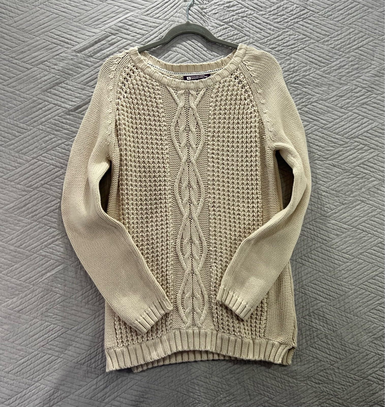 Mountain warehouse women’s cream 100% cotton long sleeve crew neck cable knitted jumper size UK 12