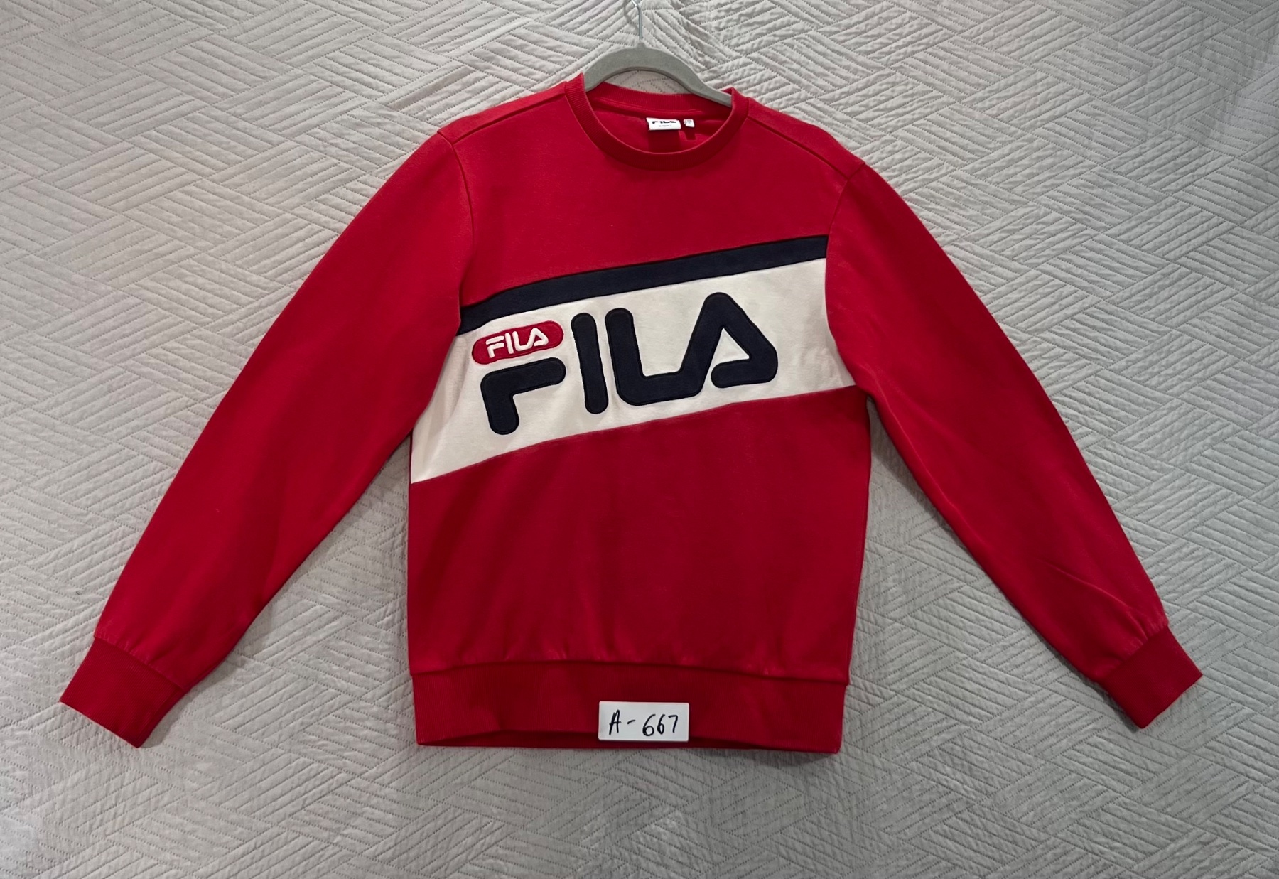 FILA men’s Red 100% cotton long sleeve crew neck regular fit jumper sweatshirt size XS