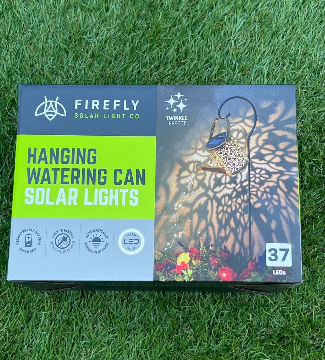 Hanging Watering Can Solar Light With 37 LED LIGHTS PATTERNED TWINKLE EFFECT NEW
