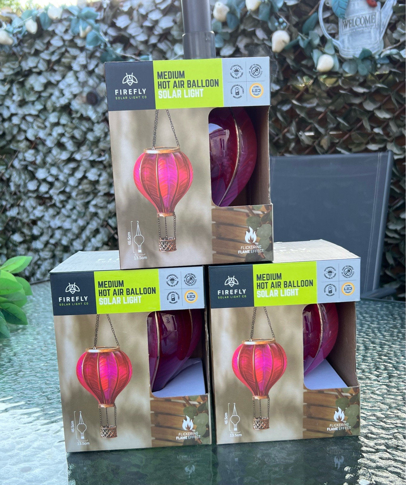 Garden Hot air balloon solar lights size medium PINK colour X 3
