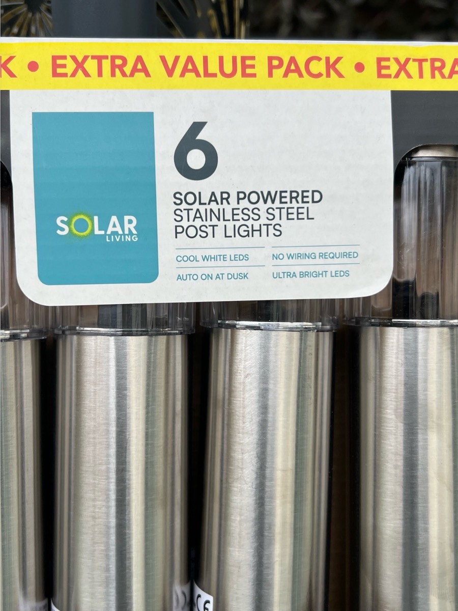Solar Powered Stainless Steel Post Lights 6pk Ultra Bright LEDS
