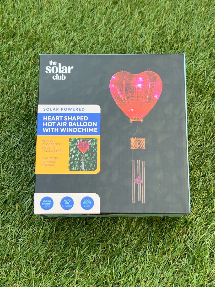 Heart shaped hot air balloon with WindChime solar powered colour PINK