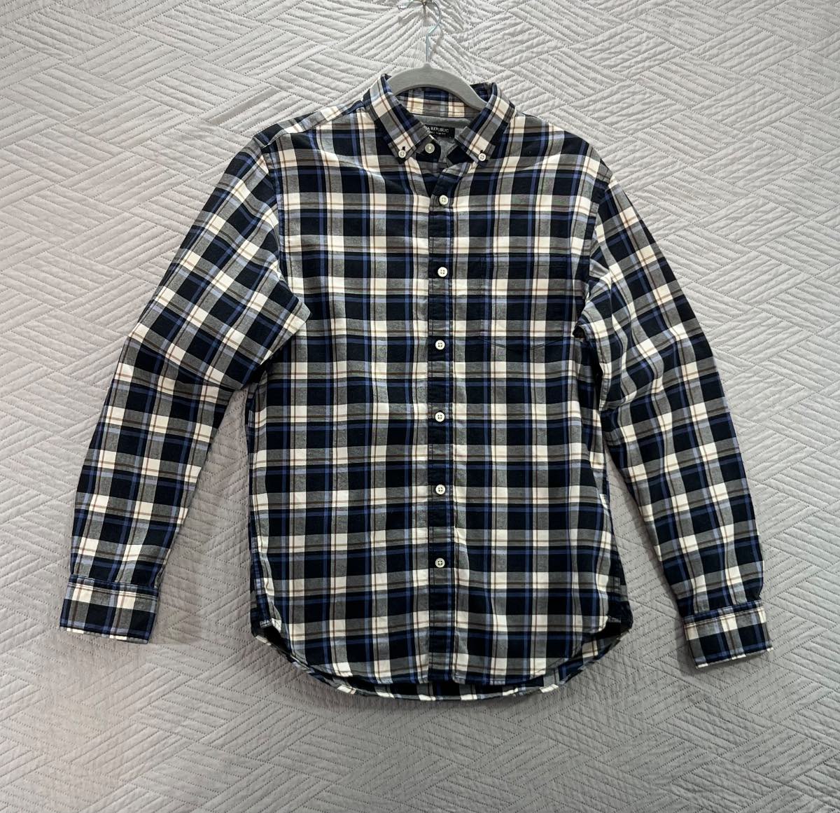 Banana Republic men’s grey navy 100% cotton luxe flannel slim fit shirt size small