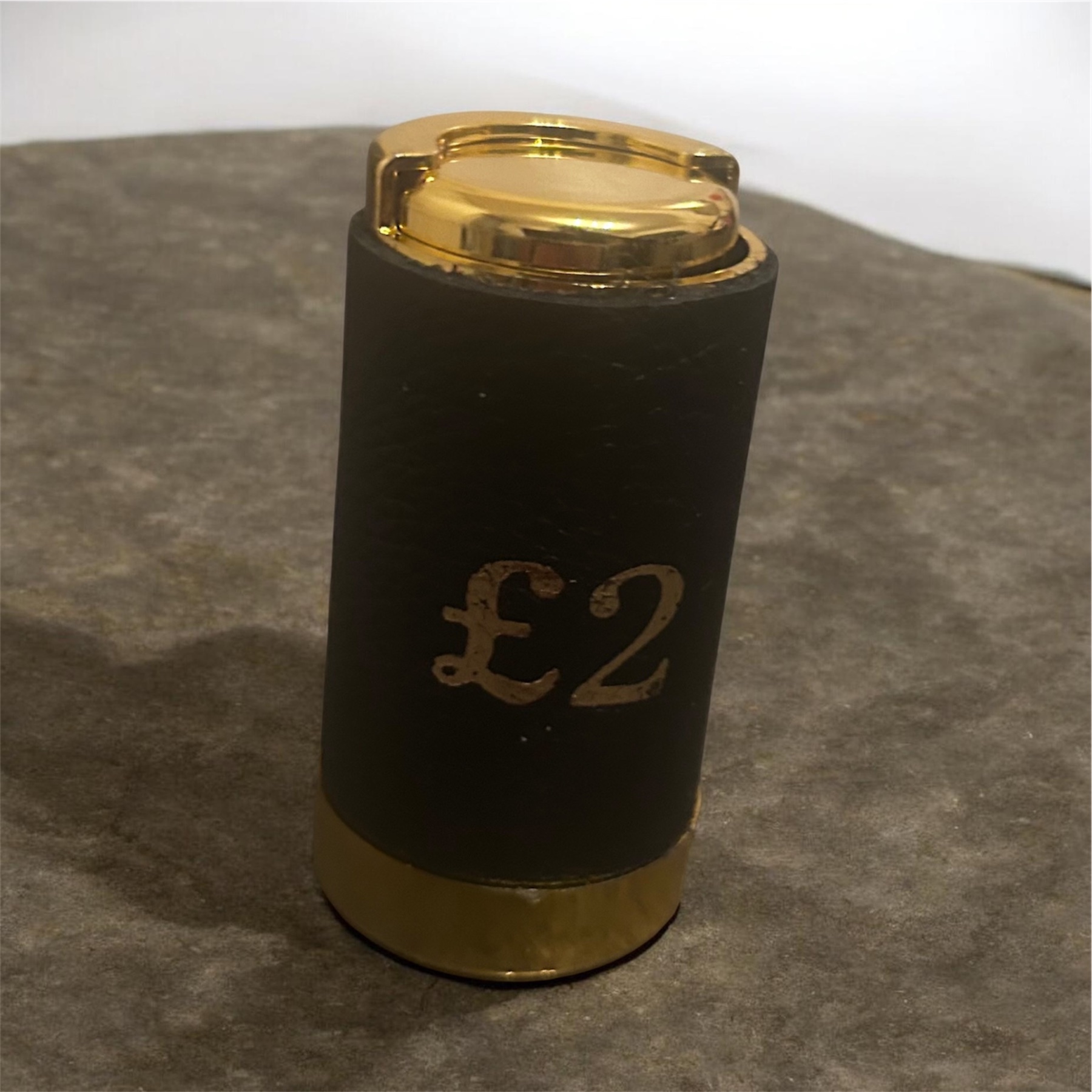 £ 2 Coin holder vintage with leather cover and metal trim