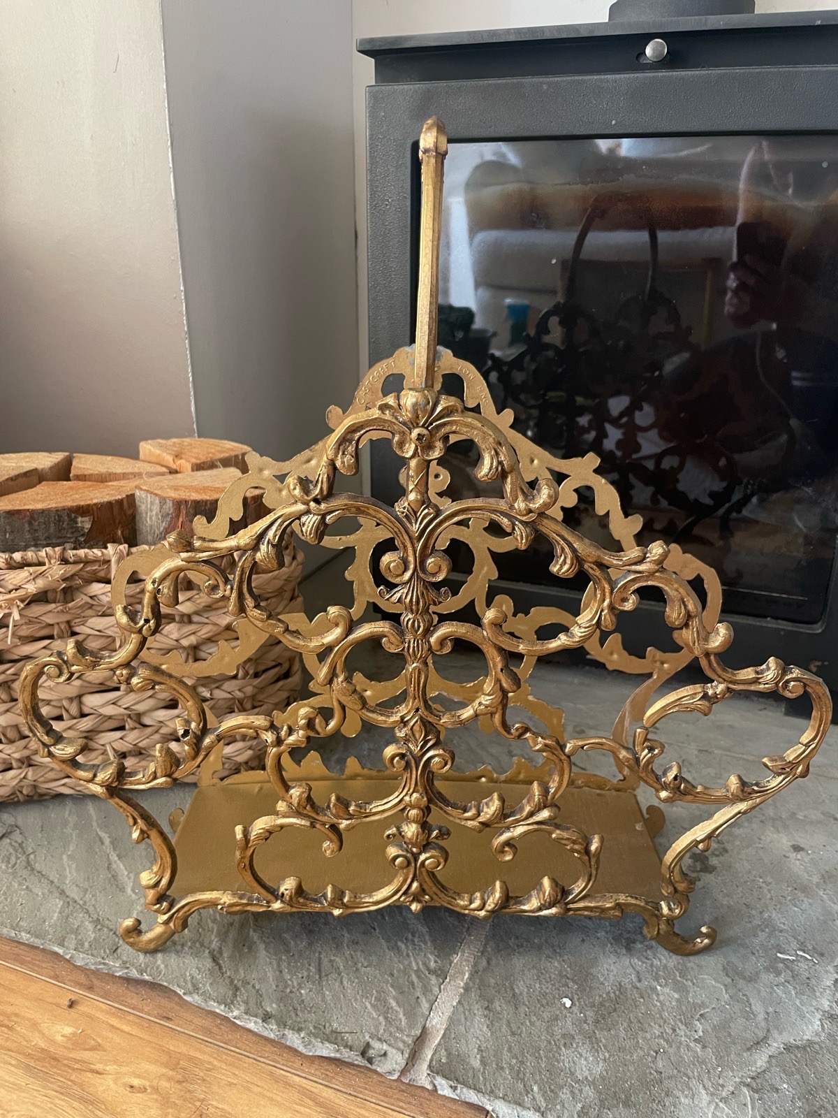 Vintage baroque Rococo Style Gold Brass Ornate Magazine Storage Rack Stand CastCraft London