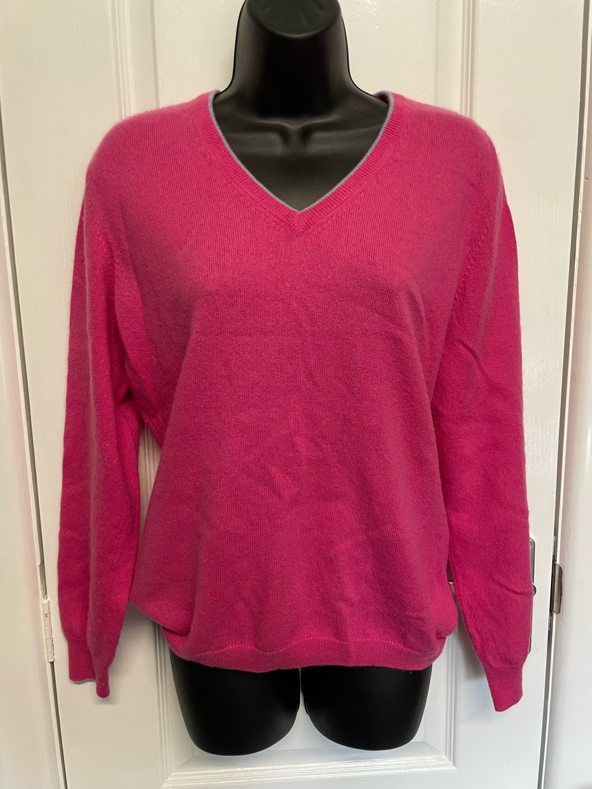Ladies Woolovers Bright Pink Merino Wool Cashmere Jumper Preppy Classic 10 12